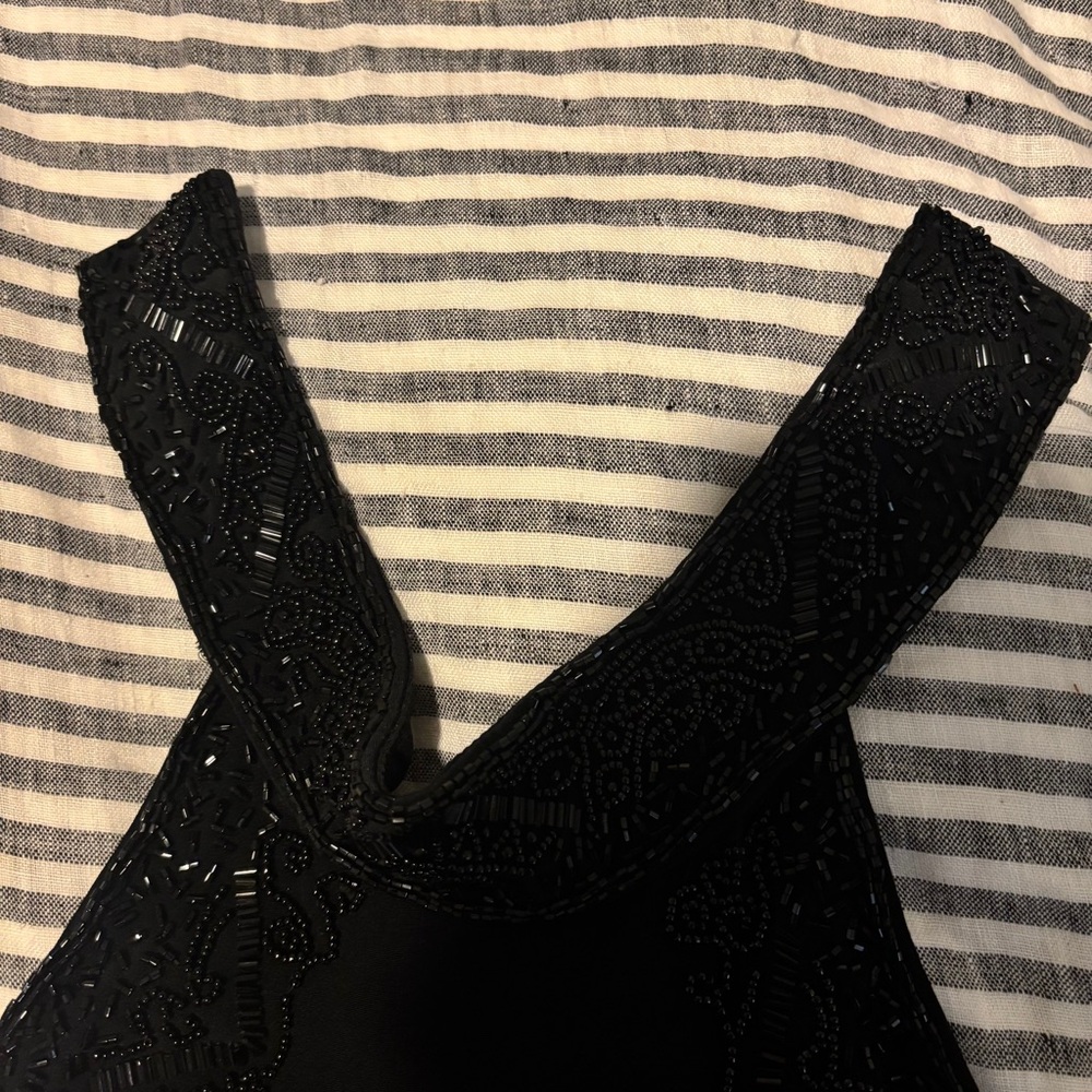 Vintage beaded backless halter mini dress, LBD little black dress - Picture 4 of 16